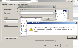 Changes to the public group membership cannot be saved.  You do not have sufficient permission to perform this operation on this object.